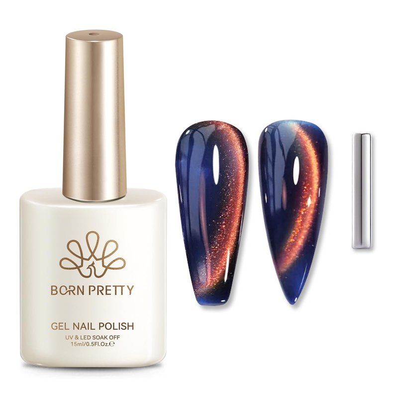 Born Pretty 15ML Cat Magnetic Eye Gel Nail Polish,Rainbow Aurora Holographic Gel Polish Red Orange Blue Blazing Sky Colors,Glitter Magnetic Nail Polish Nails Art Manicure Salon DIY