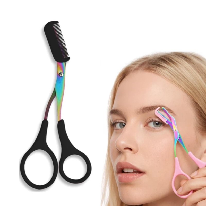 Eyebrow Trimmer Scissor, Non-Slip Stainless Steel Professional Eyebrow Trimmer 2 in 1 Eyebrow Scissors with Comb, Eyebrow Cutter Hair Removal Eyebrow Scissors Makeup Tool for Men Women (Black)