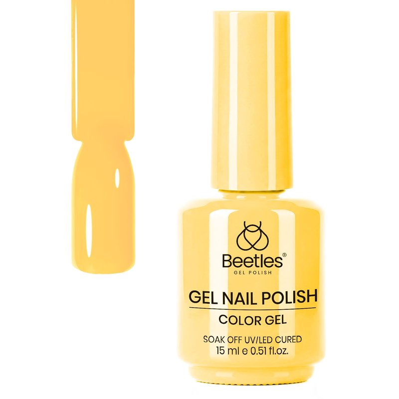 Beetles Yellow Gel Nail Polish - 15ML/0.51Fl Oz, Plumeria Yellow Gel Polish, Same Color Bottle, Soak Off UV LED Lamp Summer Nails Art, Long-Lasting Manicure Salon DIY Nails Home