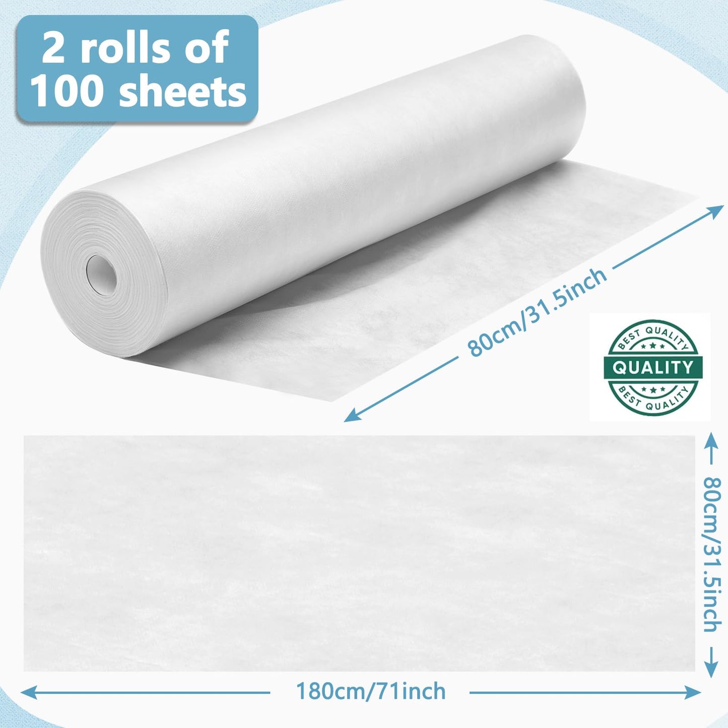 Tudomro 2 Rolls 31.5 x 71 Inch Disposable Massage Table Sheets Non Woven Bed Paper Covers Sábanas Desechables para Camilla Waterproof Spa Breathable Bed Cover for Tattoo Waxing Lash Salon(White)