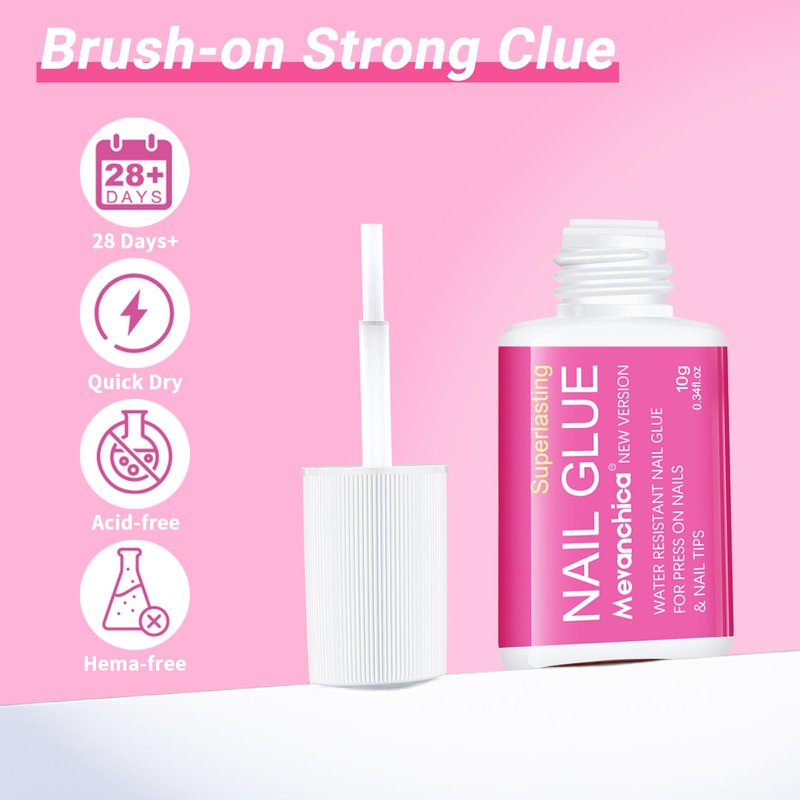 Mevanchica Super Strong Nail Glue, Nail Tips & Acrylic Fingernails Brush Tip Applicator for Press On Nails, Extra Strong Long Lasting for False Nails