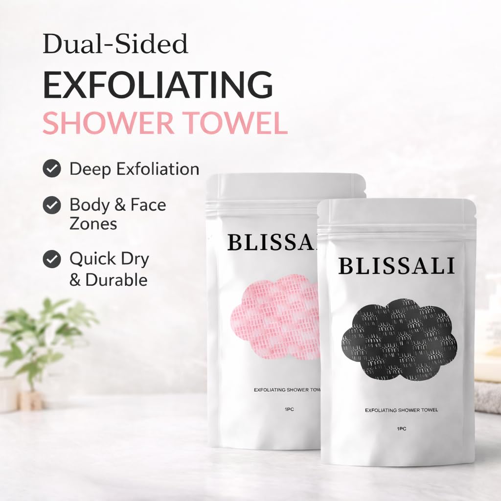 Blissal Exfoliating Shower Towel,Deep Exfoliating, Soft Gentle & Quick-Drying Shower Towel for Body Scrub 48inch-Body Scrubber for All Skin Types 2pack