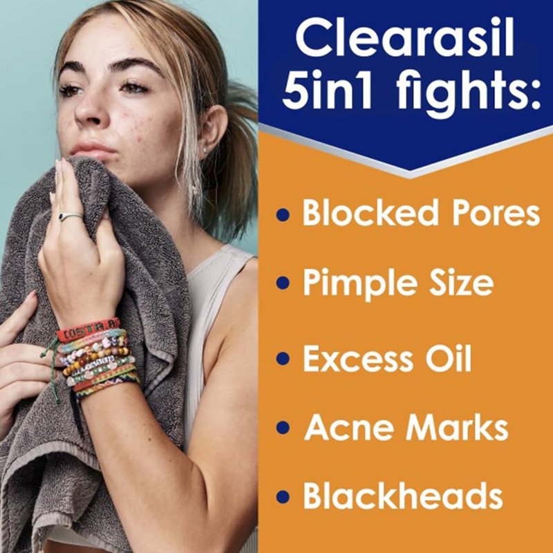 Clearasil Stubborn Acne Control 5in1 Exfoliating Wash, Maximum Strenght with 2% Salicylic Acid Acne Treatment Medicine, Daily Acne Facial Cleanser 6.78 fl oz