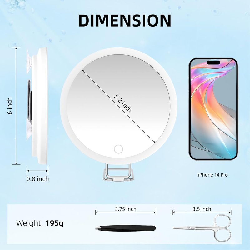Skiennix 30X Magnifying Mirror - Lighted 6-Inch Makeup Mirror with 3 Suction Cups & 360° Adjustable Stand | Includes Tweezers & Scissors