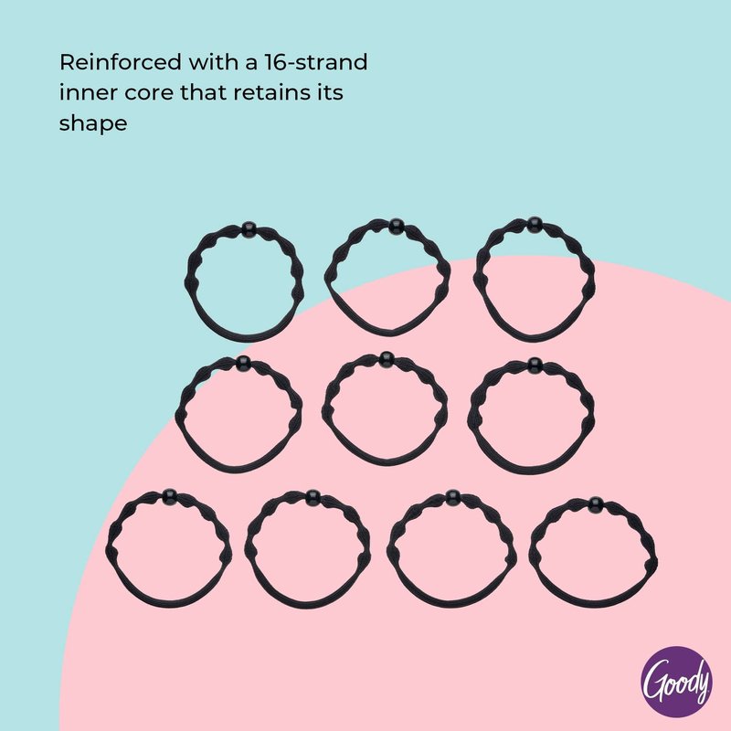 Ouchless Fine Hair Elastics - 10 Ct Black Damage-Free Bands | 3X Stronger, Retainable Shape, 16 Strand Core