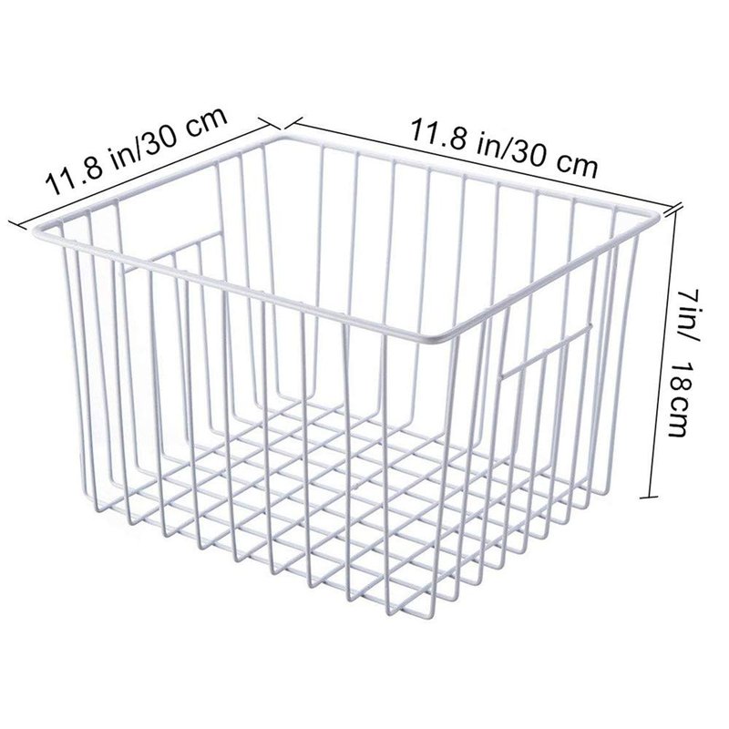 iPEGTOP Deep Refrigerator Freezer Baskets, Large Household Wire Storage Basket Bins Organizer with Handles for Kitchen, Pantry, Freezer, Cabinet, Closets, Pearl White, Set of 3
