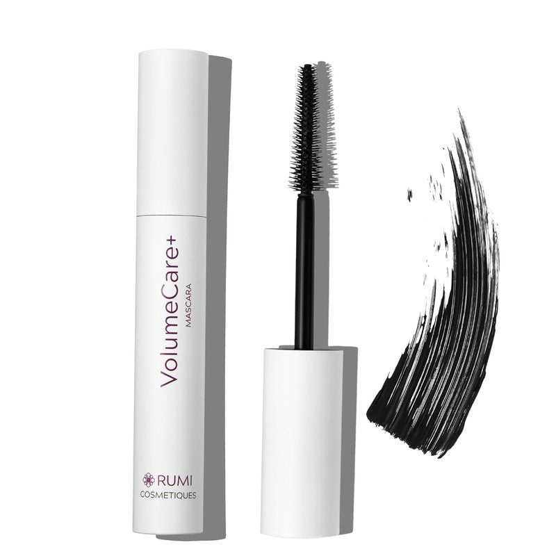 Rumi Cosmetiques VolumeCare+ Mascara - Extreme Length & Volume 2-in-1 Formula | Hypoallergenic, No Clumps, Natural Black