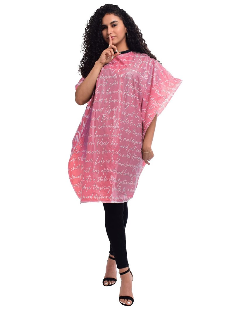 Betty Dain Hair Stylist Shampoo Cape, Waterproof & Stain Resistant Vinyl, Soft Nylon Neckband, Durable & Reusable Client Cover, Touch-and-close Fastener, 36 x 54 inches, Secret Messages - Rose
