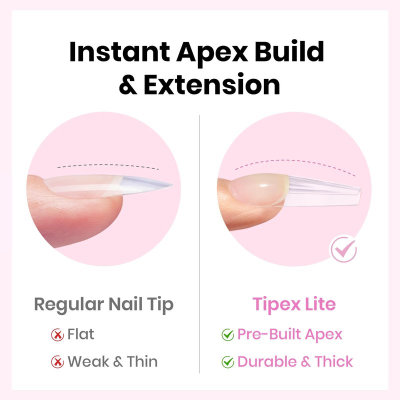 Beetles Tipex Lite Apex Nail Tips, Coffin Long, 512pcs 16 Sizes,Pre-Building Pre-Etched Acrylic Nail Tips for Flat Nails & Natural Nail Beds