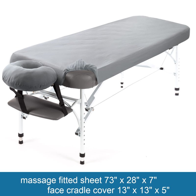 Massage Table Sheets Waterproof Massage Table Cover Set 2- Piece Include Massage Fitted Sheet and Face Cradle Cover Ultra Soft & Skin-friendly Fit Massage Table & Facial Bed, Grey, 28×73×7