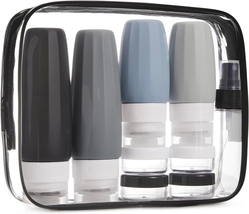 BAGSMART Travel Bottles - 18 Pack TSA Approved Leak-Proof Silicone Containers for Toiletries | Grey