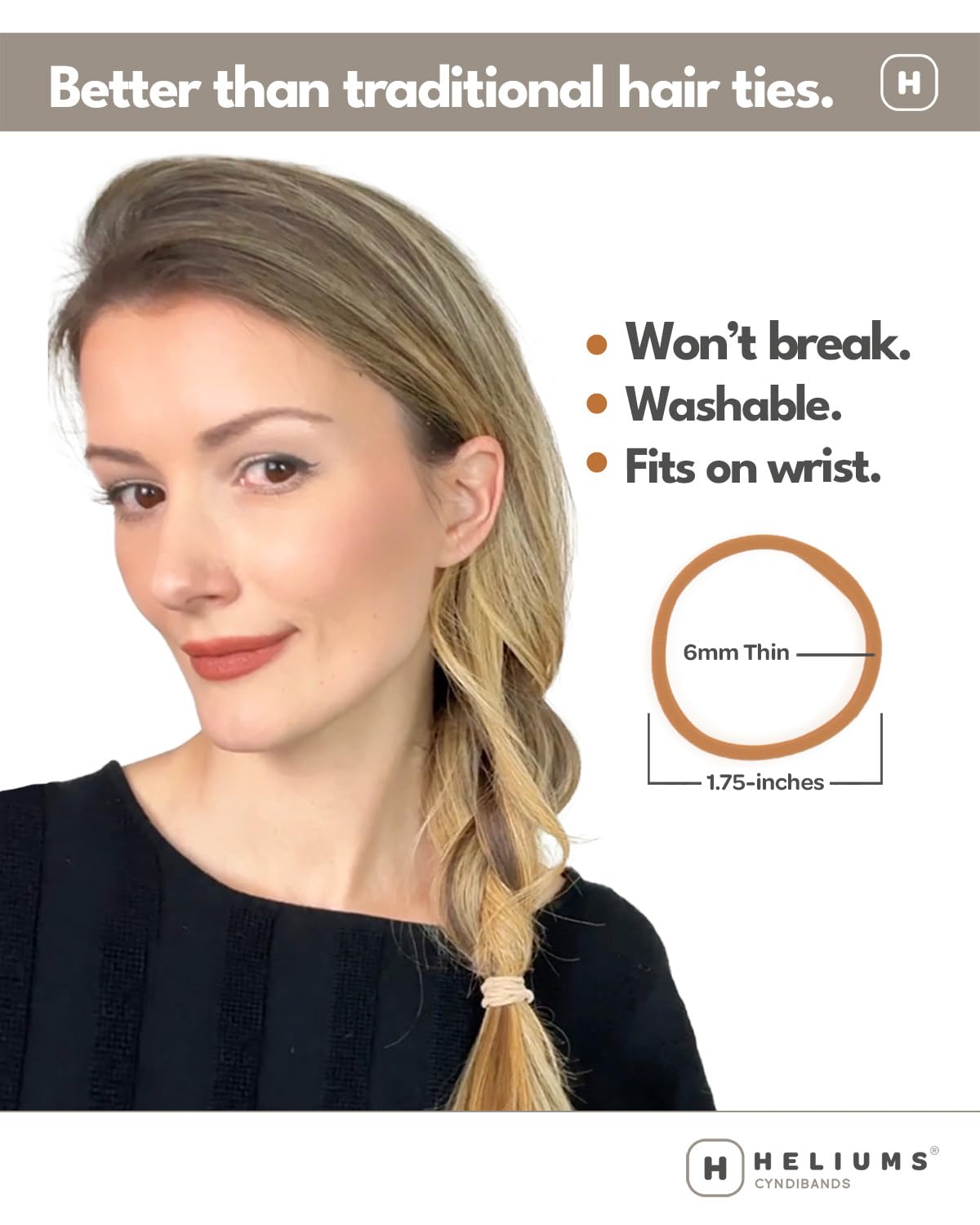 Thin Seamless Hair Ties - No Damage Nylon Ponytail Holders | Ash Blonde, 6mm, Medium Hold, 18 Pack