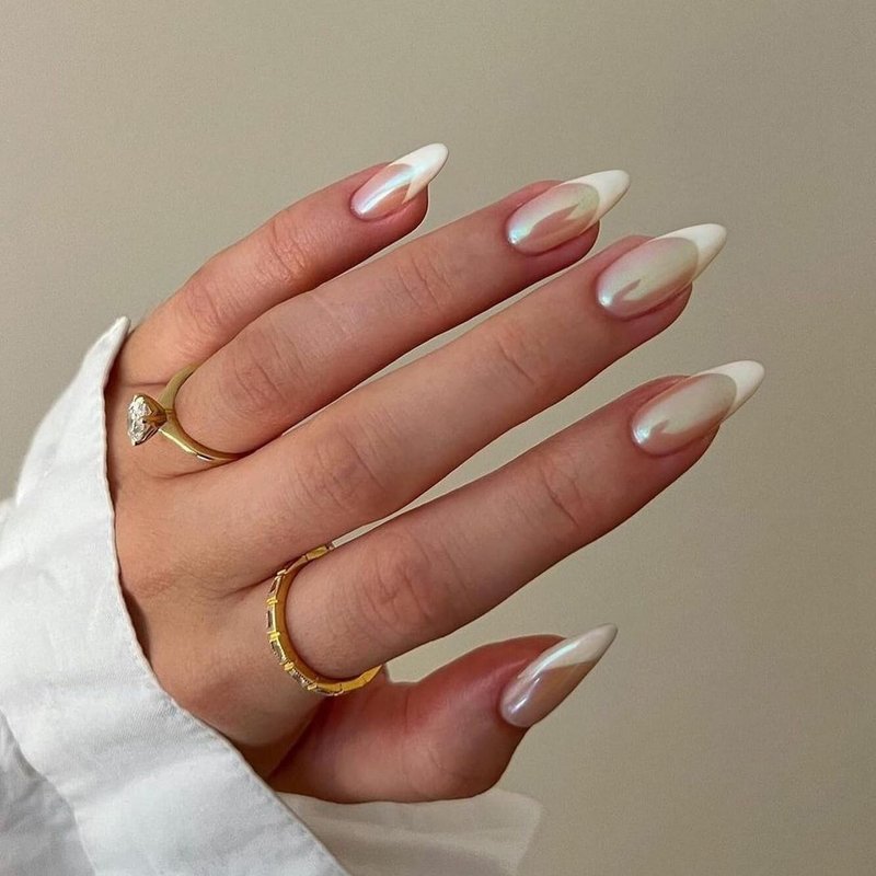 KQueenest French Tip Press-On Nails - Medium Almond Shape | Natural Nude Color, 24 Pcs for Everyday & Weddings