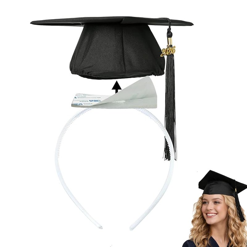 RIZOVA Graduation Cap Headband for Curly Hair, Anti-Fall Grad Cap Insert with Adhesive, Secure Fit Hair Band for Graduation Hats, Firm Non-Slip Headband Accessories for Graduates, Students, Girls