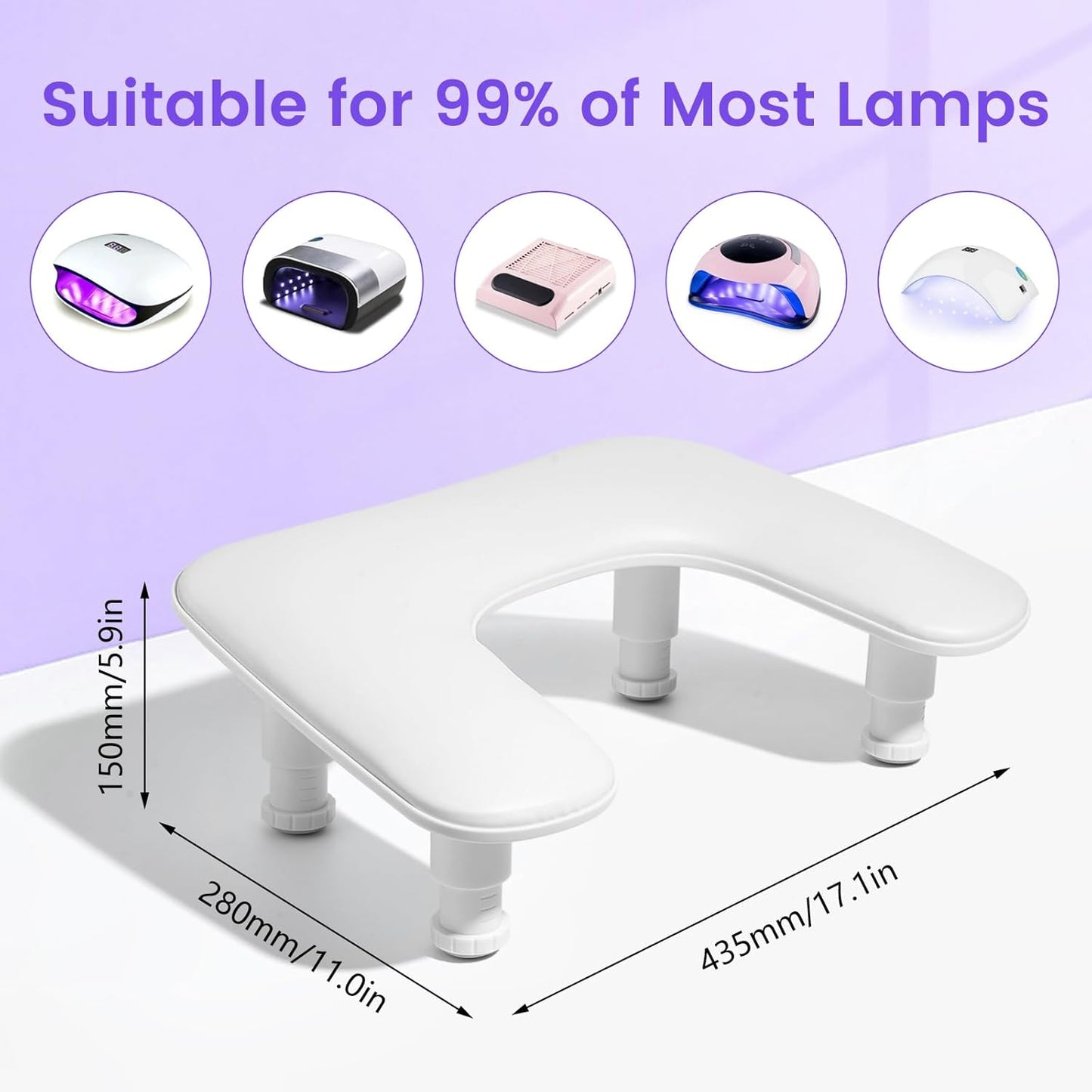 Skiennix U-Shaped Nail Arm Rest - Adjustable Height Microfiber PU Leather Pillow for Acrylic Nails | White