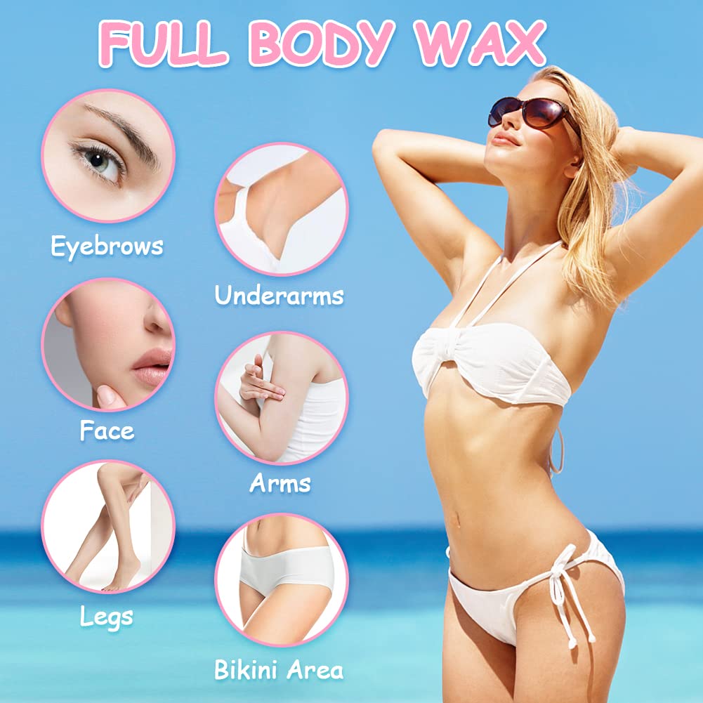 Hard Wax Beads, Professional Wax Beads for Hair Removal 400g Hair Wax with 10 Pcs Wood Sticks for Full Body Brazilian Bikini Face Legs Eyebrow Painless at Home for Women and Men