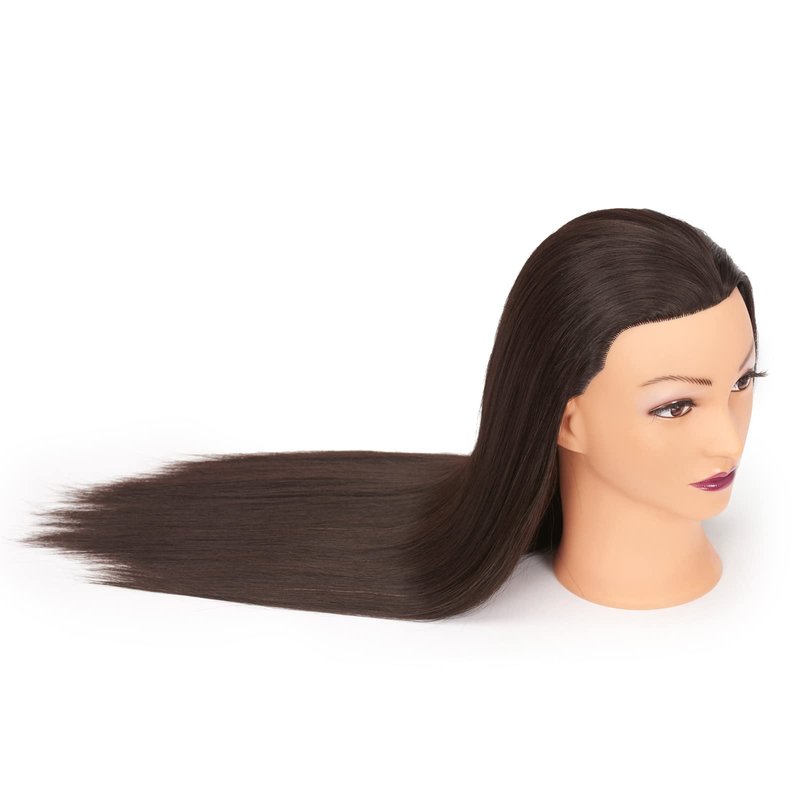 Mannequin Head Hair 26"-28" Synthetic Fiber Hair Styling Training Manikin Cosmetology Doll Head Braiding Hair Styling Hairdresser Training Model for Cutting Braiding - With Clamp Stand