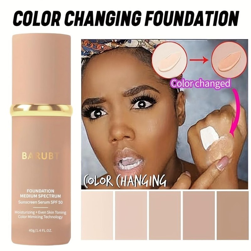 BARUBT 4 in 1 Color Changing Foundation with SPF 50 - Moisturizing Medium-Full Coverage Concealer, Medium Spectrum Foundation Cream, Long-Lasting Lightweight Makeup Liquid