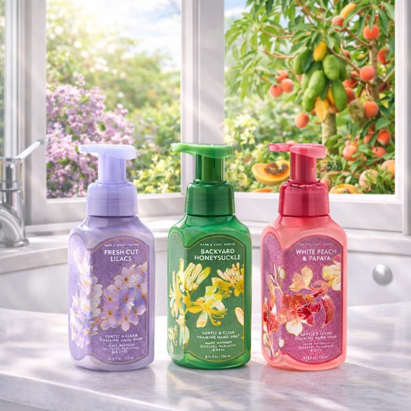 Bath & Body Works Foaming Hand Soap - Fresh Cut Lilacs, Backyard Honeysuckle & White Peach | 3-Pack, 8.75 fl oz Each - Refreshing Floral & Fruity Scents
