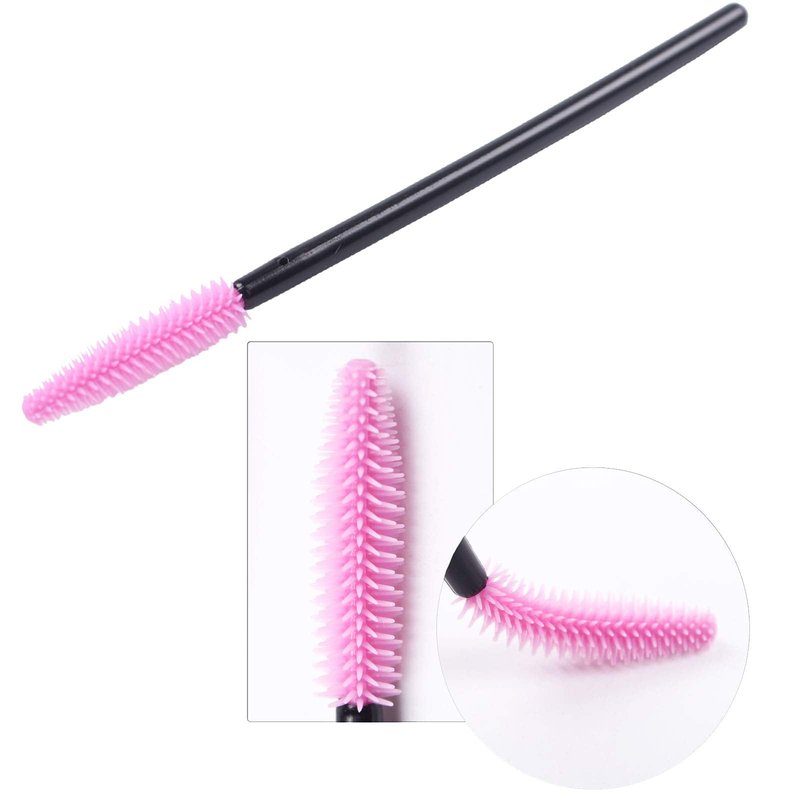 BIHRTC Pack of 100 One-Off Disposable Silicone Eyelash Mascara Brushes Wands Applicator Eyebrow Brush Makeup Tool Set Deep Pink for Makeup Salon and Travel Beauty Kits