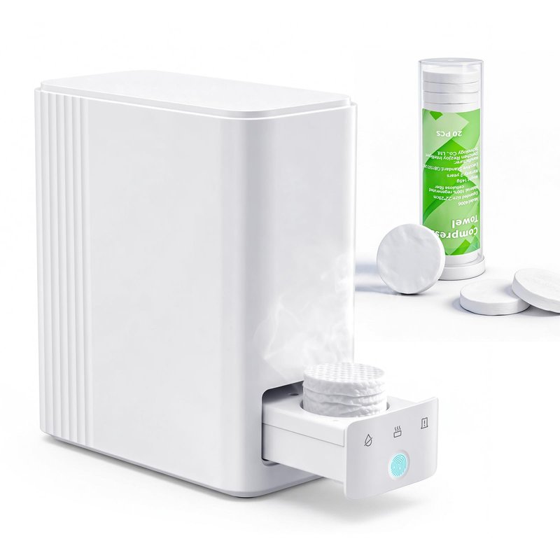 Hot Towel Dispenser for Face, Instant 5s Heating Towel Warmer, Auto Dispensing Machine with 20 Compressed Towels for Home Spa, Facial Care, Makeup Removal & Beard Prep