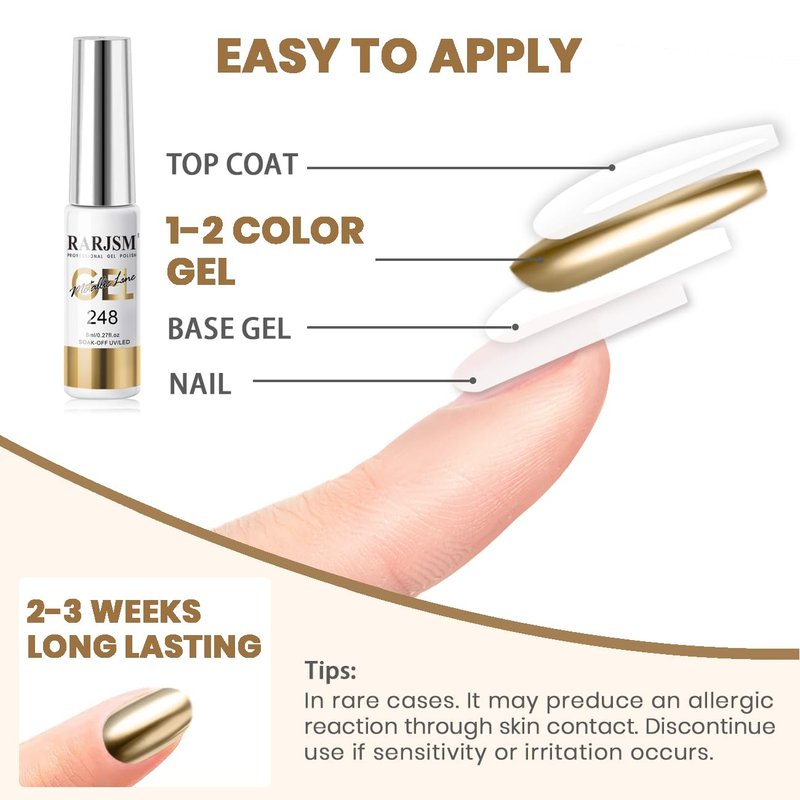 Metallic Gel Nail Polish Set - Silver, Bronze & Gold | 3D Effect, 8ml, Thin Brush for Home Salon