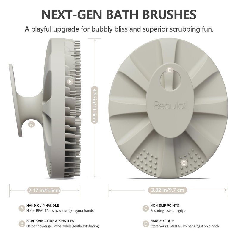 Silicone Body Scrubber, BEAUTAIL Gentle Exfoliating Shower Bath Brush 5th Gen for Sensitive Skin, Innovative Silicone Bristles Design for Lather Well, Ergonomic No-Slip Handle, 1 Pack (Starlight)