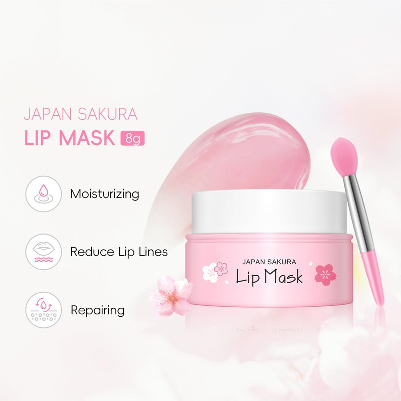 BEUKING Sakura Lip Mask Mud Overnight Anti-oxidant Day and Night Repair Sleeping Lip Balm Moisturizing Reduce Lip Line Delicate Skin for Women Prevention Dry Crack Lip Scrubs Exfoliator (15 g/0.53 oz)
