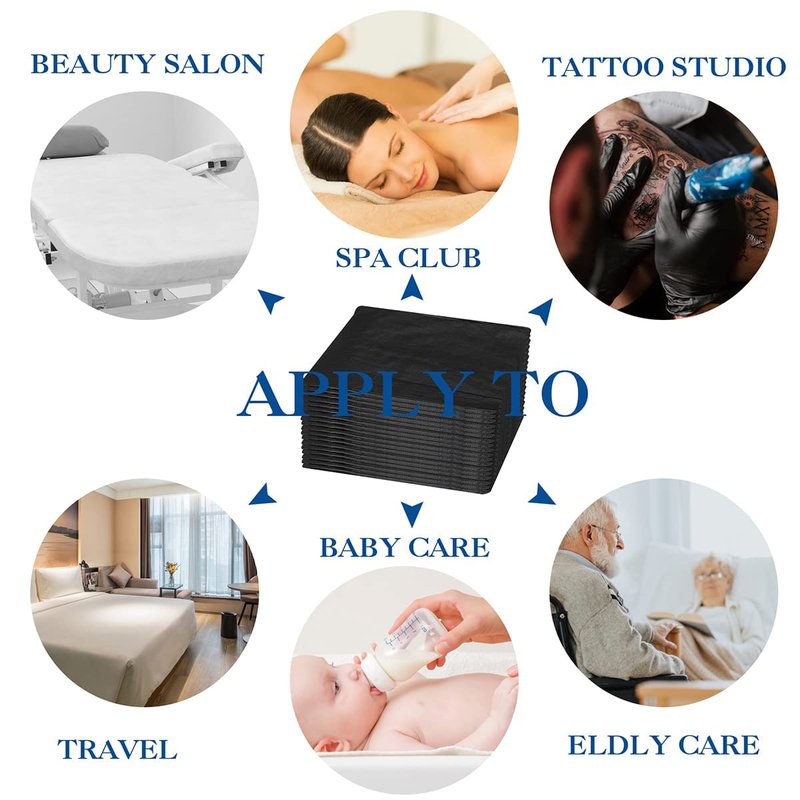 Fancystyle Disposable Fitted Massage Table Sheets - 24 Pack with Headrest Covers | Black 82 x 35