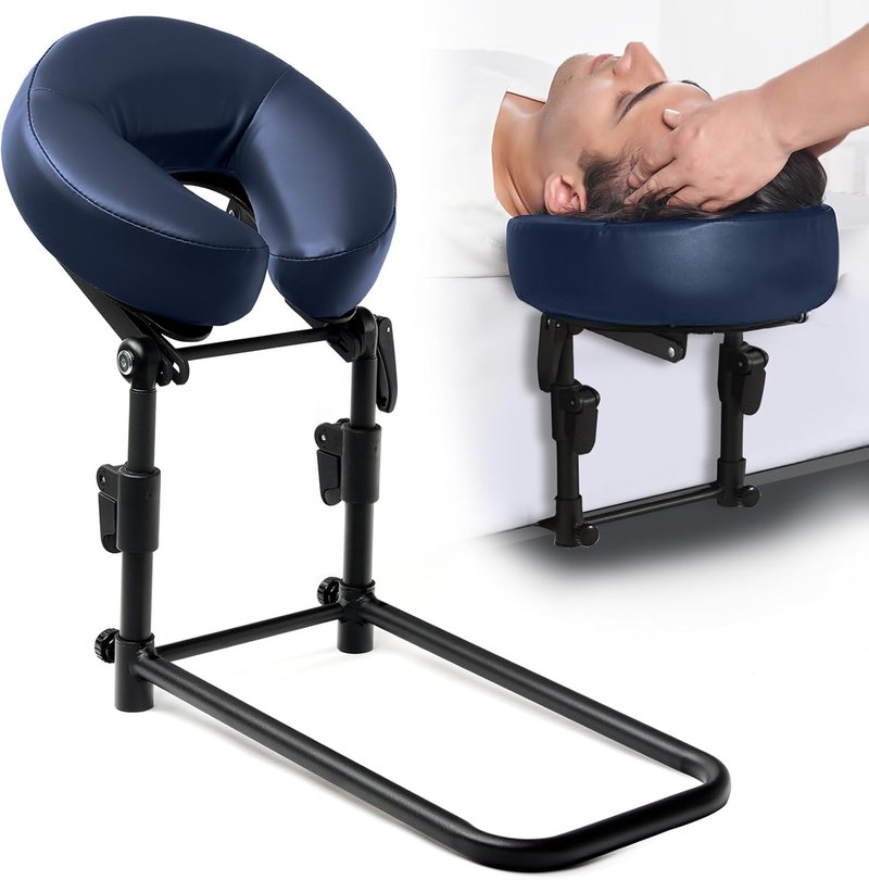 Skiennix Massage Headrest - Adjustable Leather Pillow with Face Cradle & Support Bracket | Blue