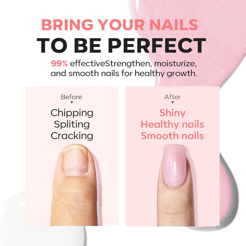 modelones Nail Strengthener Glitter Pink Nail Polish Nail Repair for Damaged Nails Hardener and Growth Polish Nail Care Gifts for Women Nail Strengthening Polish 15ml