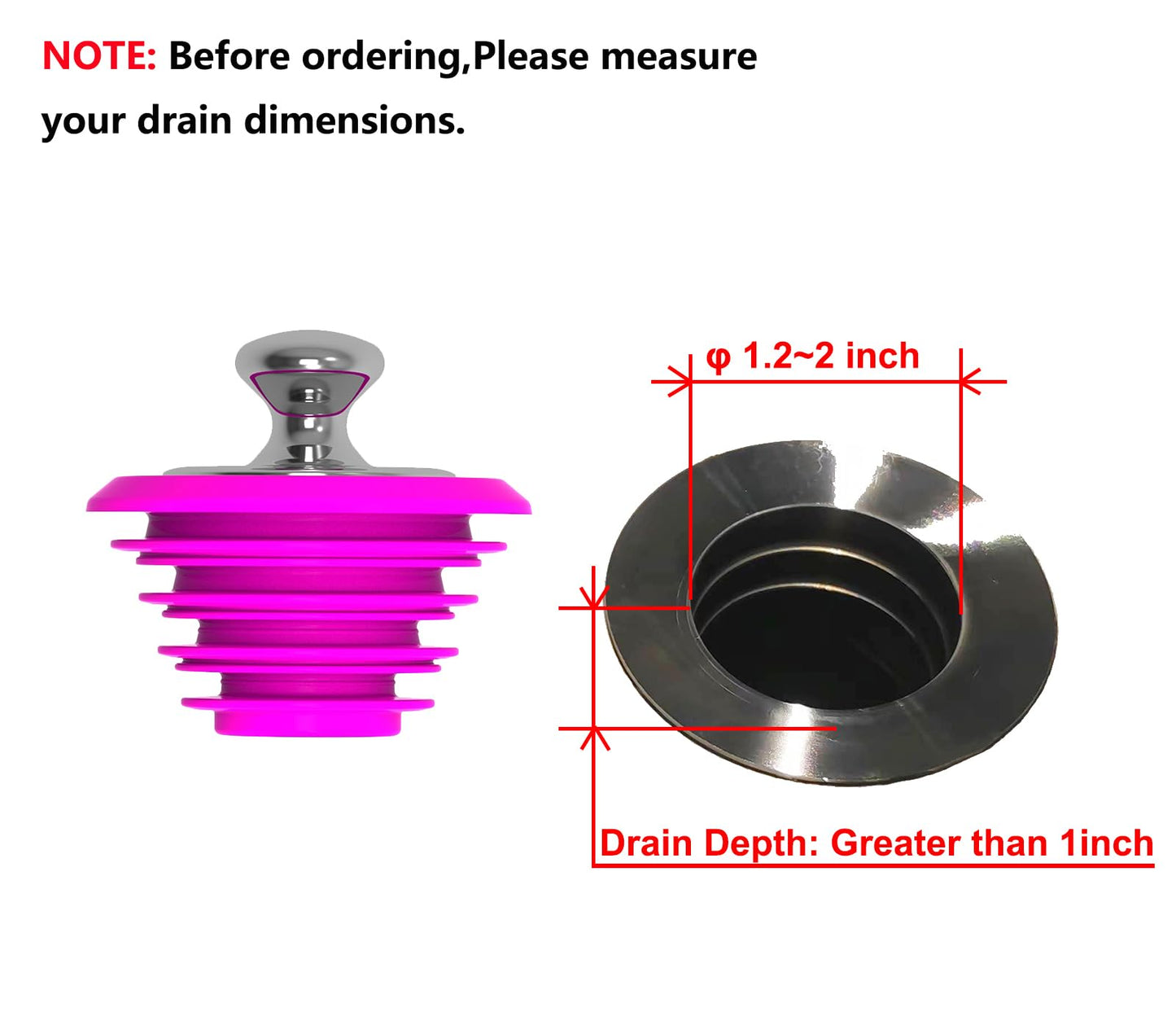 Bathtub Drain Stopper,Silicone Bathtub Stopper, Tub Stopper, Washbasin Drain Plug,Drain Plug (Pink，Patented Product)
