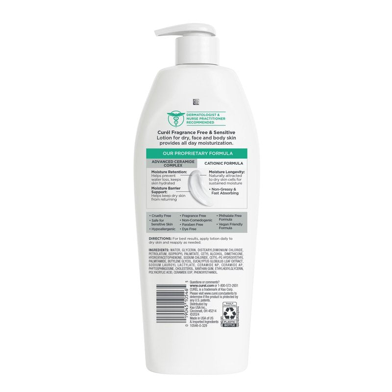 Curel Fragrance Free Comforting Body Lotion, Body and Hand Moisturizer for Dry, Sensitive Skin, 13 Ounce, with Advanced Ceramide Complex, Repairs Moisture Barrier
