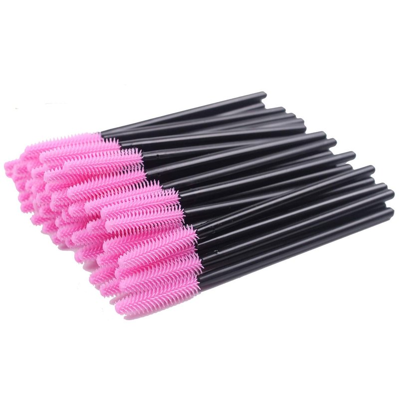 BIHRTC Pack of 100 One-Off Disposable Silicone Eyelash Mascara Brushes Wands Applicator Eyebrow Brush Makeup Tool Set Deep Pink for Makeup Salon and Travel Beauty Kits