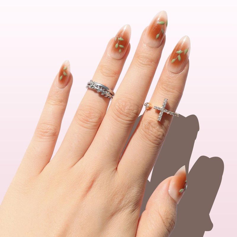 Nail Reformation Press On Nails, Rose Gold Foil Medium Almond Fake Nails in Brown Blush Shimmer with Glossy Finish, Reusable Stick On False Nails in 15 Sizes - 30 Nail Kit with Glue, Gifts for Women