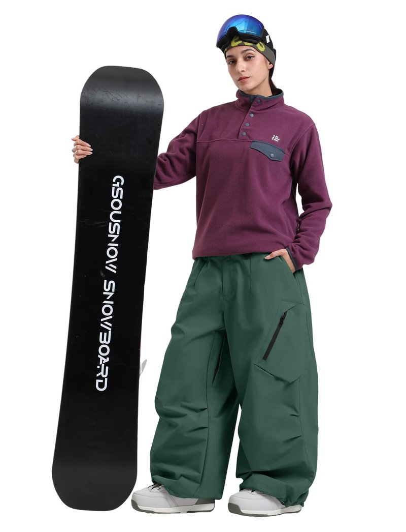 GSOU SNOW Womens Mens Snow Pants Baggy Snowboard Ski Pant Loose Waterproof Windproof Insulated Green