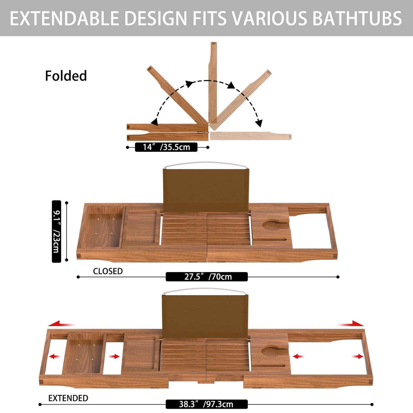 Premium Teak Bathtub Tray Caddy, Expandable Wooden Bath Tray for Tub,Luxury Bathroom Accessories,Great House Warming, Anniversary & Wedding and Birthday Gifts