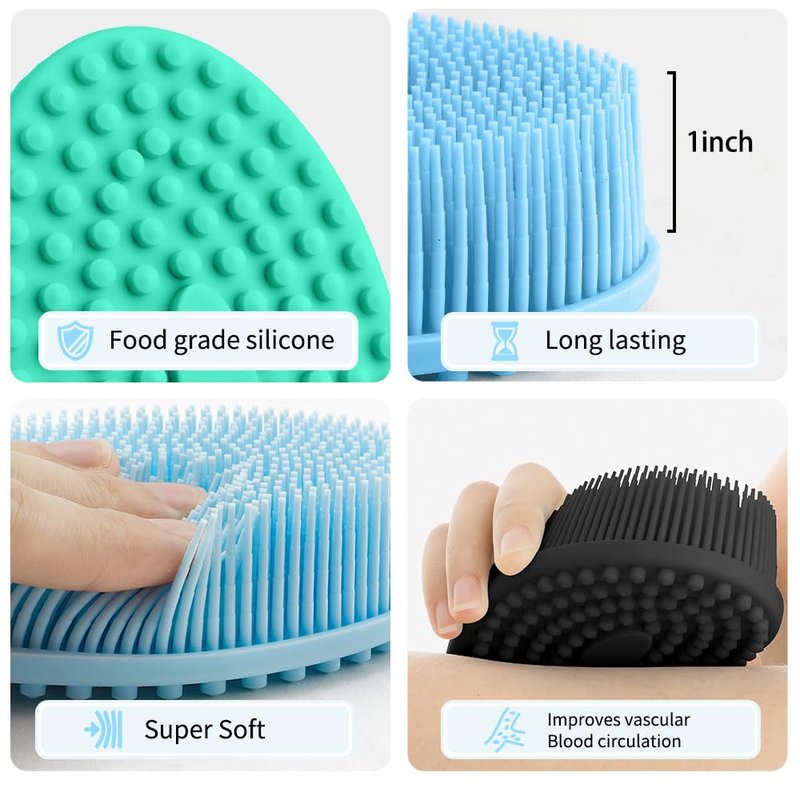 Silicone Body Scrubber,Loofah Exfoliating Body Scrubber,Bath Brush,Set of 3 Soft Body Scrubber,Deep Pore Cleansing,Long Lasting and Durable,Bristles Suitable for Sensitive Skin and Scalp