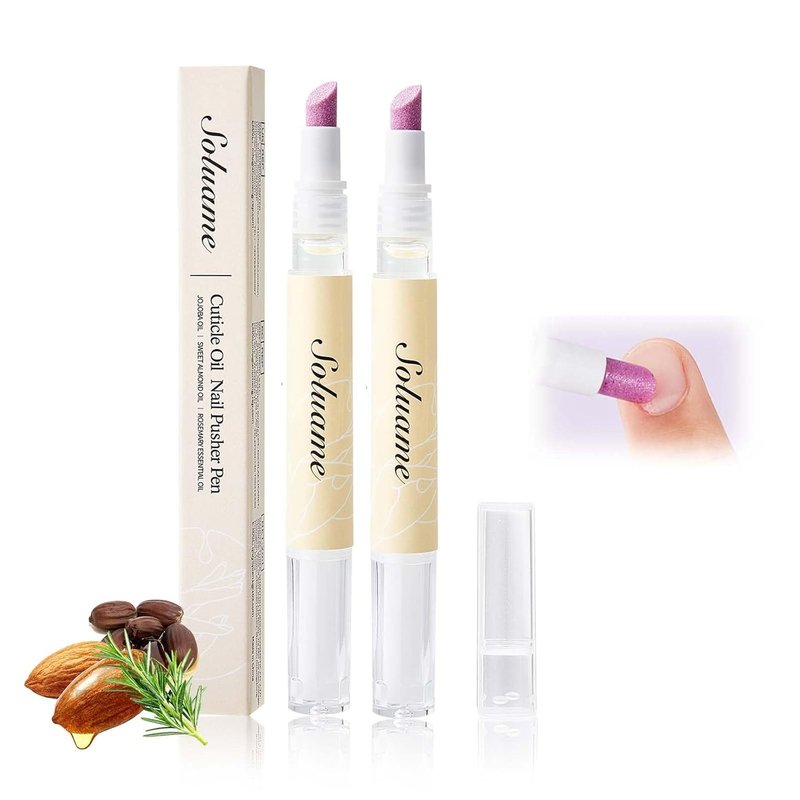 Ceramic Cuticle Oil Pusher Pen - Dual-Action Nail Care Tool | Exfoliates & Nourishes Hangnails, 2ml x 2