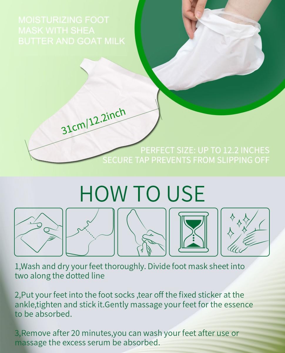 SULADEC Moisturizing Foot Mask - Hydrating Shea Butter & Goat Milk Formula for Soft Feet | 5 Pairs
