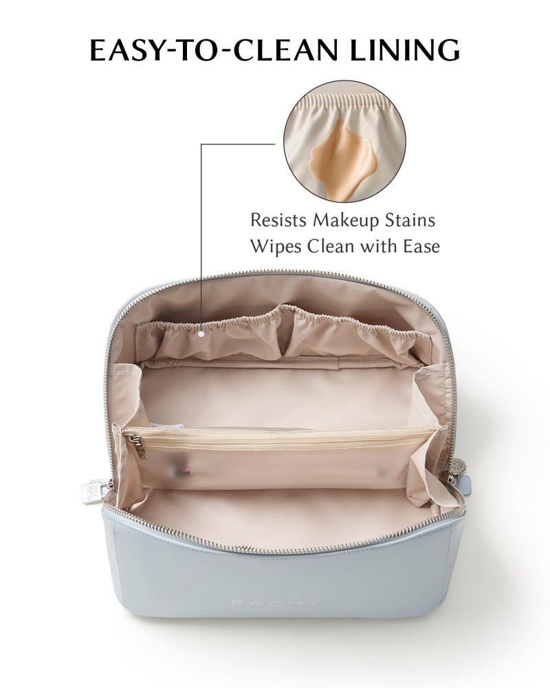 EACHY Travel Makeup Bag, Large Capacity Cosmetic Pouch with Zipper, Waterproof Toiletry bag for Women