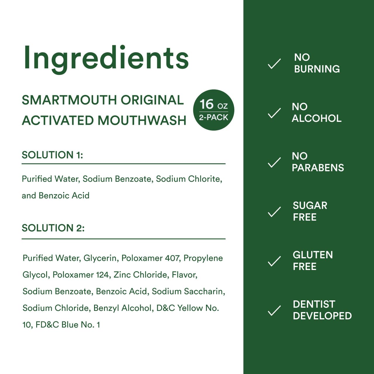 SmartMouth Original Zinc Activated Mouthwash - Instant Fresh Breath Mouthwash - Eliminates Bad Odors and Bad Breath - Alcohol-Free, Sugar-Free, Gluten-Free - Fresh Mint - 16 fl oz (2 Pack)