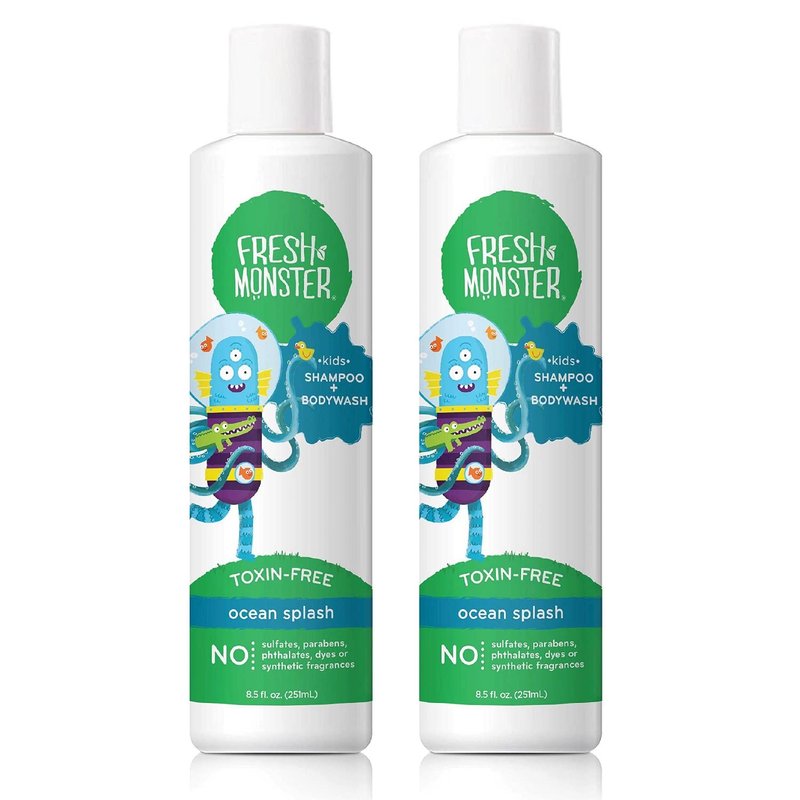 Fresh Monster 2-in-1 Natural Shampoo & Body Wash for Kids - Toxin-Free, Hypoallergenic, Ocean Splash | 2 Pack (8.5oz Each)