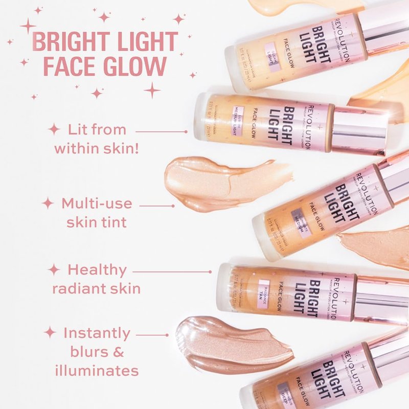 Revolution Beauty London Bright Light Face Glow - Lightweight Multi-Use Skin Tint for Radiant Tan, 0.77 Fl. Oz