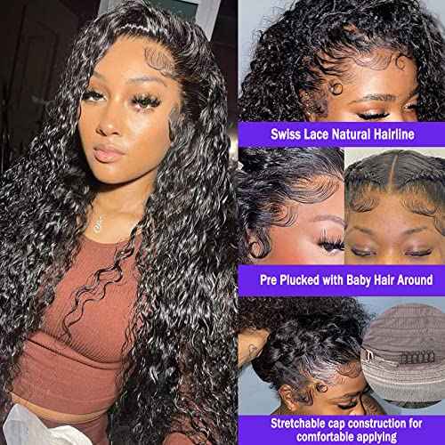Water Wave Lace Front Wigs Human Hair 180% Density Pre Plucked with Baby Hair 13x4 Hd Transparent Water Wave Lace Frontal Wigs 22Inch Wear and go Glueless Wet and Wavy Wig for Women