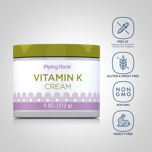 Piping Rock Vitamin K Cream | 4 Ounce | for Bruising, Dark Circles, Spider Veins, Eyes, Skin and Face