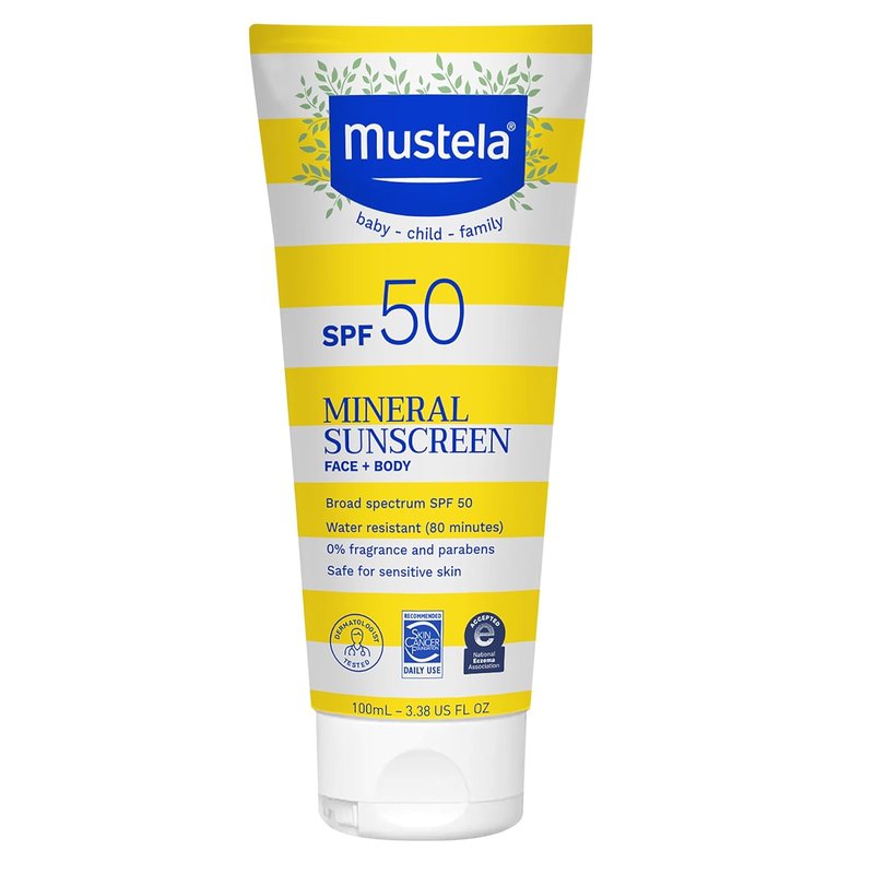 Mustela Baby Mineral Sunscreen Lotion SPF 50 - Sensitive Skin Face & Body Protection | Water-Resistant & Fragrance-Free