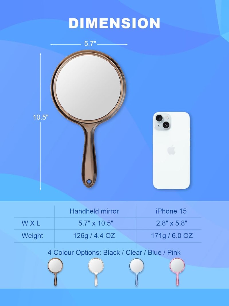 Macaki Handheld Makeup Mirror - Double-Sided 1X/5X Magnification, 10.5 x 5.7 Inches, Black