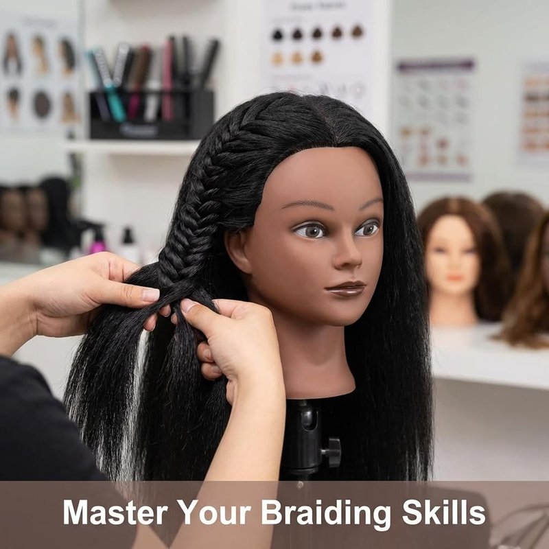 18 Inch 100% Real Hair Mannequin Head Training Head Manikin Cosmetology Doll Head for Hairdresser Practice Braiding Hair Styling with Clamp stand (18 -Inch)