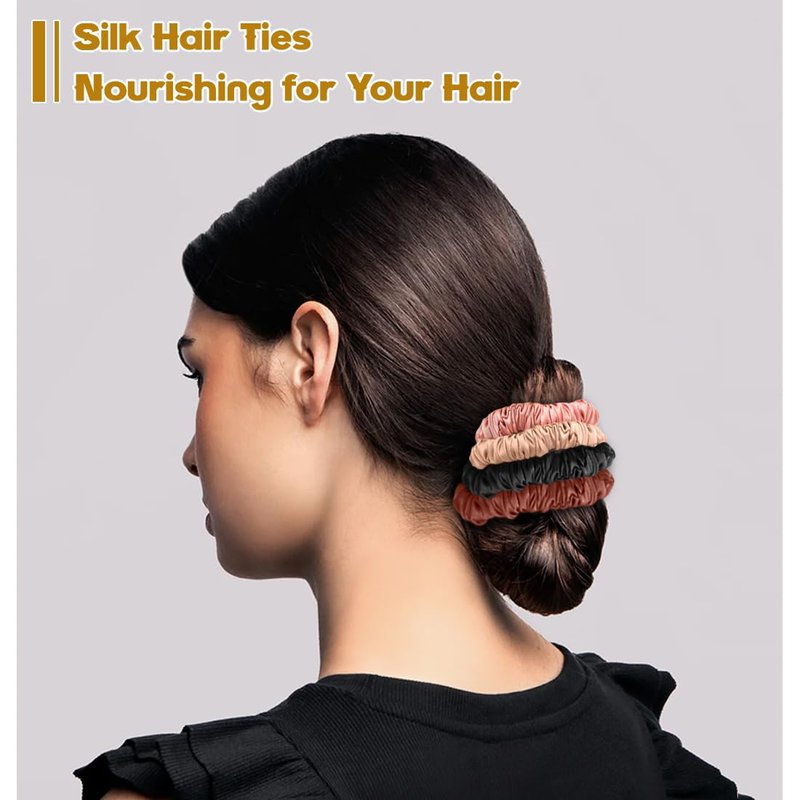 Silk Scrunchies - 6PCS 100% Mulberry Silk Hair Ties for Women | No Damage Elastic Ponytail Holders